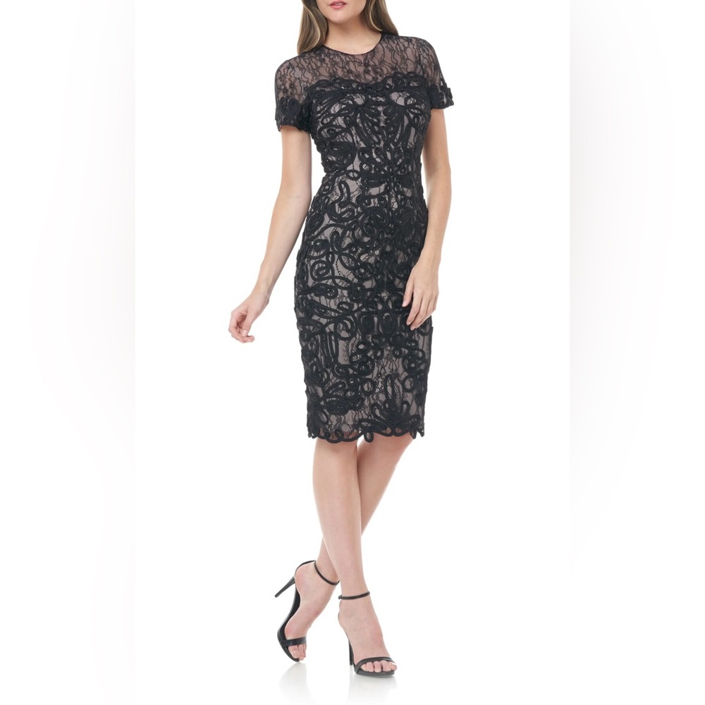 JS Collections Soutache Embroidery Elegant Black Lace Dress Size 10